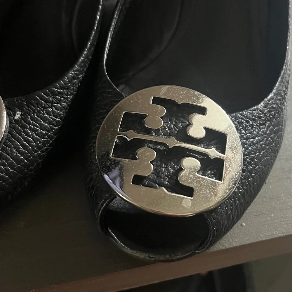 Tory Burch Black Peep-Toe wedge with Silver Accent 8